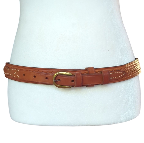 Gould & Goodrich Accessories - Gould & Goodrich Leather Embossed Belt with Sold Brass Buckle 34 Brown Red